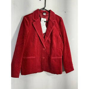 Womans QVC Style 1X Red Blazer Faux Suede Button Down Long Sleeve NWT